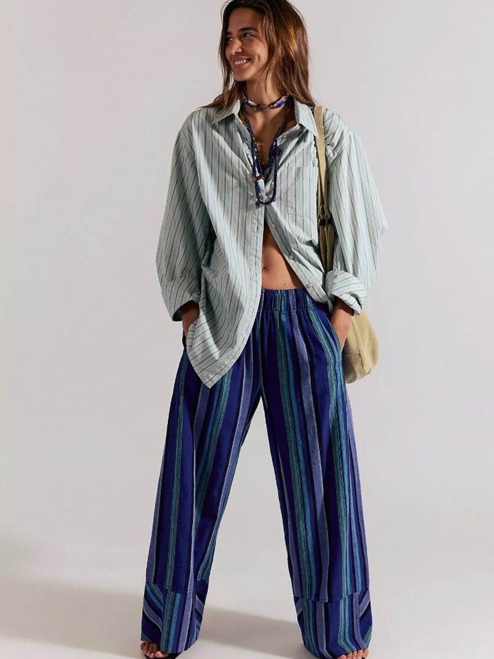 Day's End Linen Striped Pull-On Pants